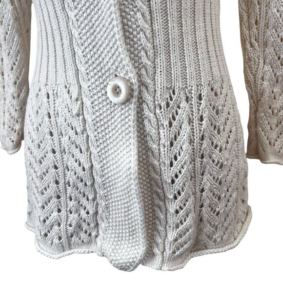 Women’s M Linen/Cotton White Lace Knit Cardigan Cottagecore Crochet Eddie Bauer - Picture 4 of 9
